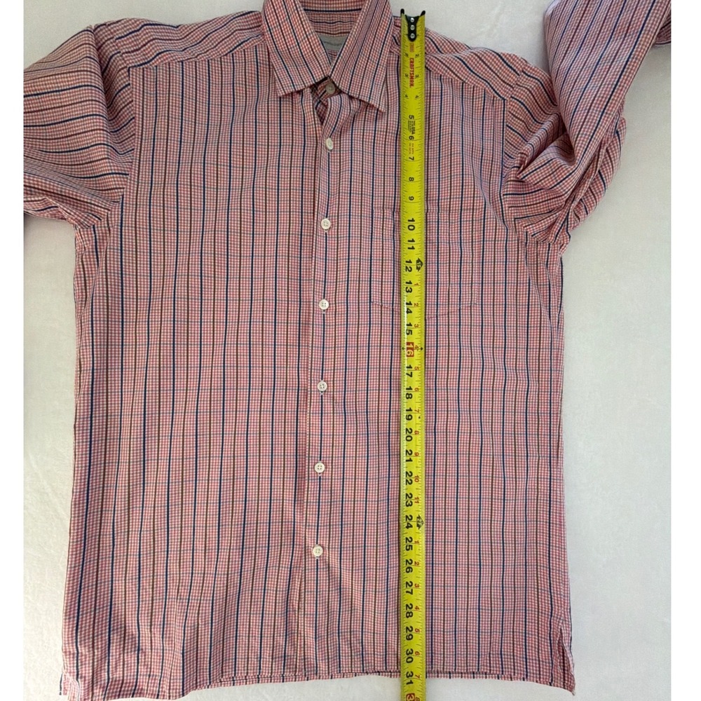 Ermenegildo Zegna Men Medium Red Blue Check Cotton Long Sleeve Button Down Shirt - Picture 7 of 11